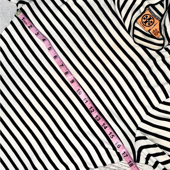 Tory Burch Stripe Turtleneck medium button cuffs long length black cream - Picture 9 of 16